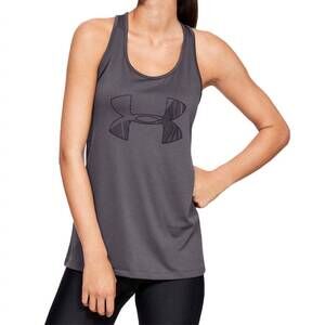NEW UNDER ARMOUR activewear petite tech graphic tank top in ash taupe/black